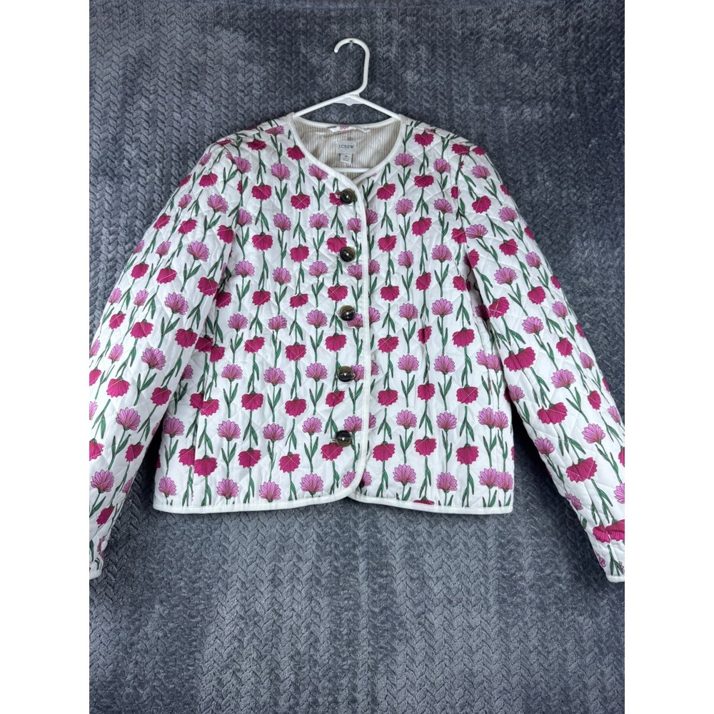 J. Crew Quilted Blazer Jacket Womens 8 White Pink Floral Cottagecore Coastal